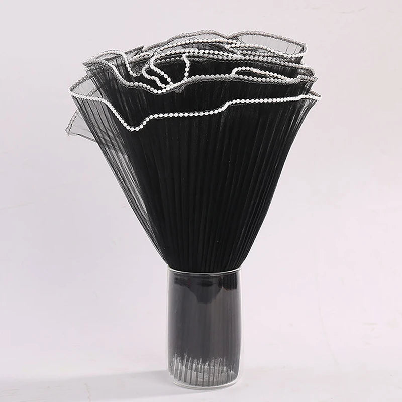 Black White Floral Packaging Bouquets Including Decorative Mesh Wrapping Paper, Pearl-Edged Wrapping Paper, Wrinkled Wave Mesh Oasis Select black