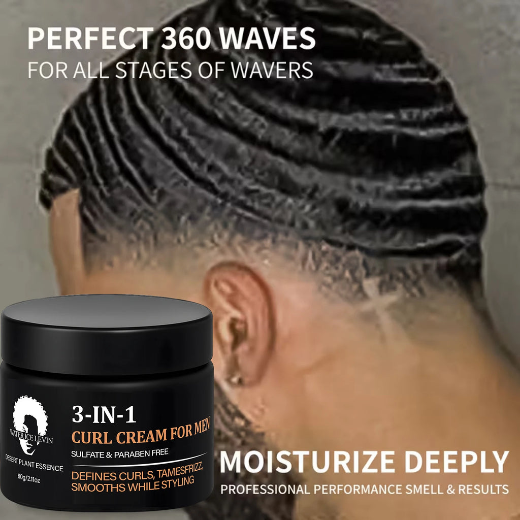 3-in-1 Curl Cream for Men, Sulfate & Paraben Free, Defines Curls & Tames Frizz, Smooth Styling Cream. Oasis Select