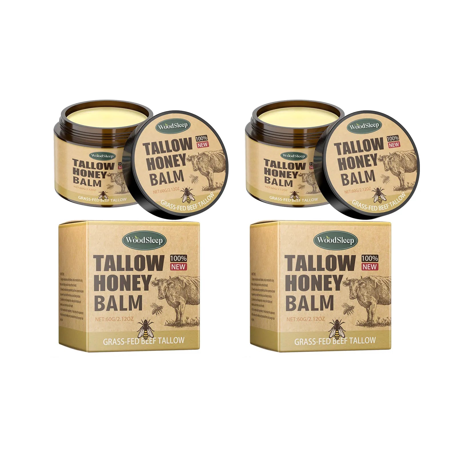 WOODSLEEP Beef Tallow & Honey Moisturizer Cream – Face & Body Face & Body Cream Oasis Select 120g boxed