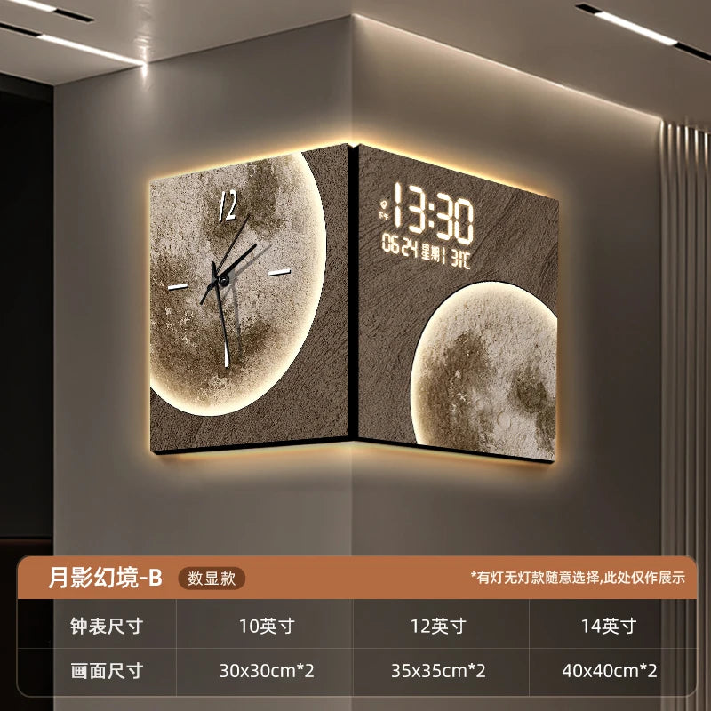 Double Corner Clock Creative Living Room Perpetual Calendar Digital Display Corner Clock Electronic Decorative Wall Clock Oasis Select B 30cm x 30cm Plug in