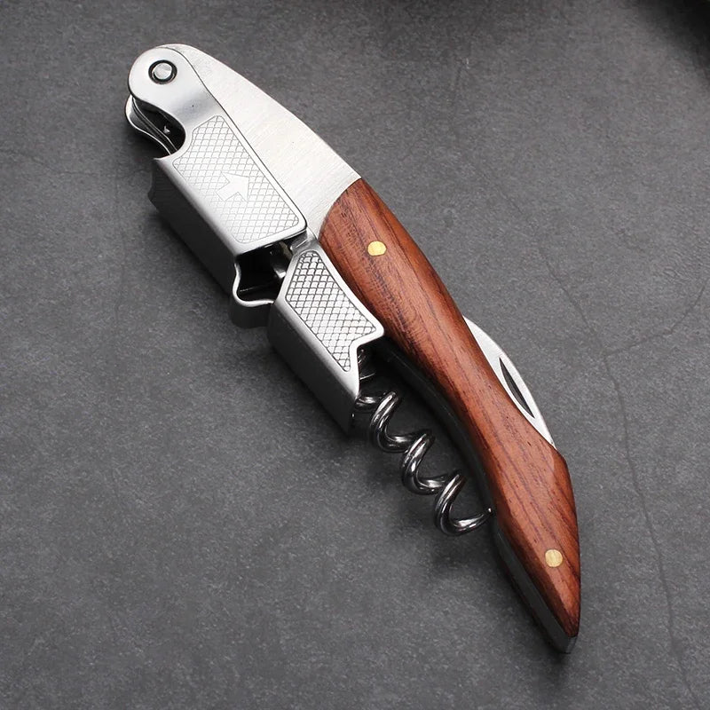Professional Corkscrew Wine Key with Ergonomic Wood Grip Beer Bottle Opener Multifunction Beer Cap Bottle Opener Kitchen Tool Oasis Select Pattern