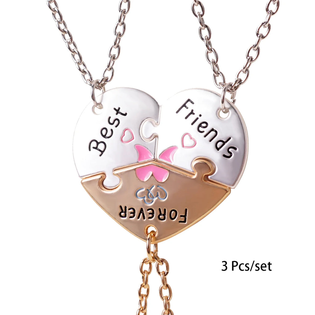 3 Pcs/set Best Friends Forever Heart Pendant Necklace For Women Adjustable Love Broken Heart BFF Choker Party Jewelry Accessorie Oasis Select A