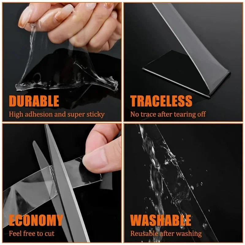20-50mm Width Ultra Strong Adhesive Nano Tape High Viscosity Double Sided Tape Traceless Transparent Reusable Mounting Tape Oasis Select