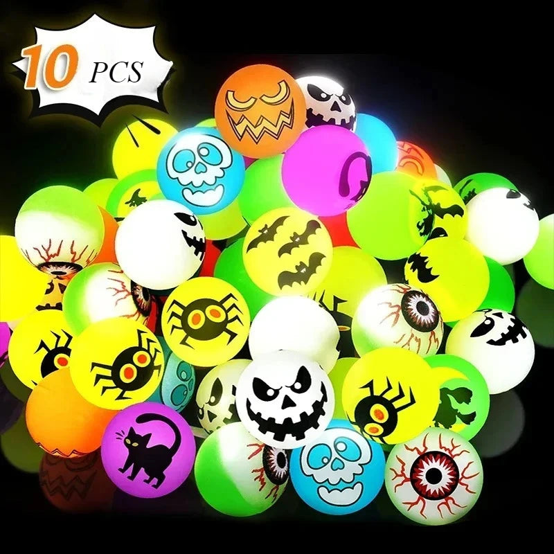 10Pcs Halloween Luminous Bouncy Ball Pumpkin Witch Rubber Ball Toys for Kids Birthday Party Favos Halloween Party Decoration Oasis Select