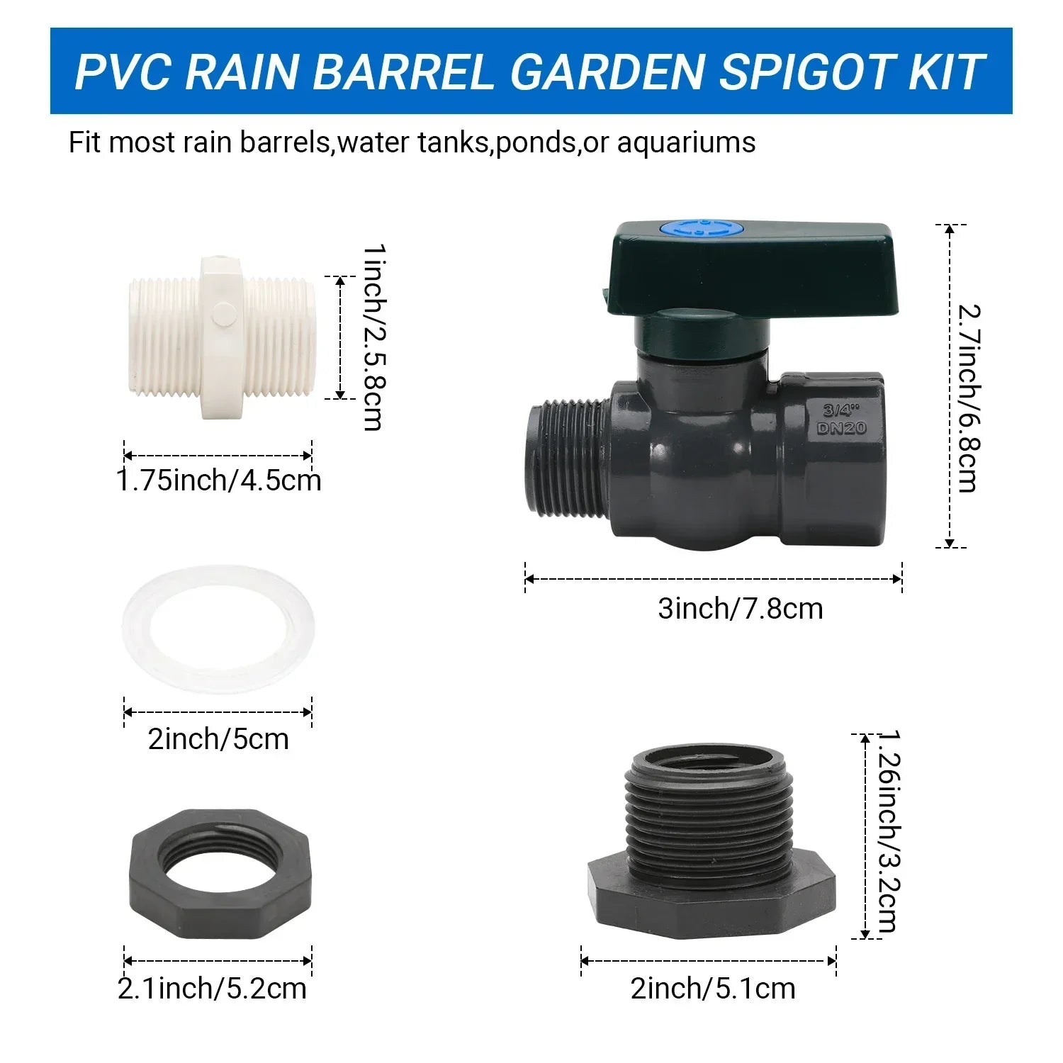 PVC Rain Barrel Spigot Kit – Leak-Proof Drain Adapter & Connector