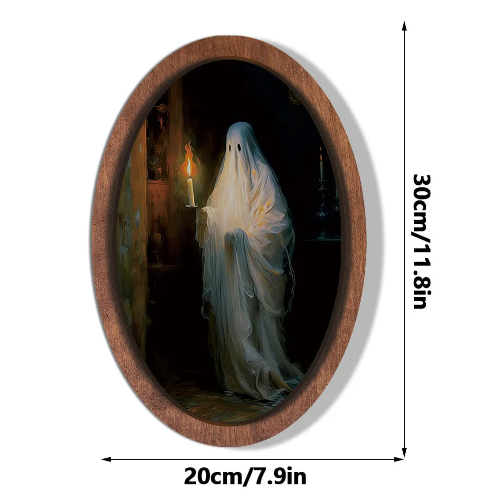 Halloween Ghost Wooden Photo Frame Painting Retro 3D Hanging Plaque Festival Decor Wall Sticker for Home Party Wall Decor Oasis Select MZ1165 Medium