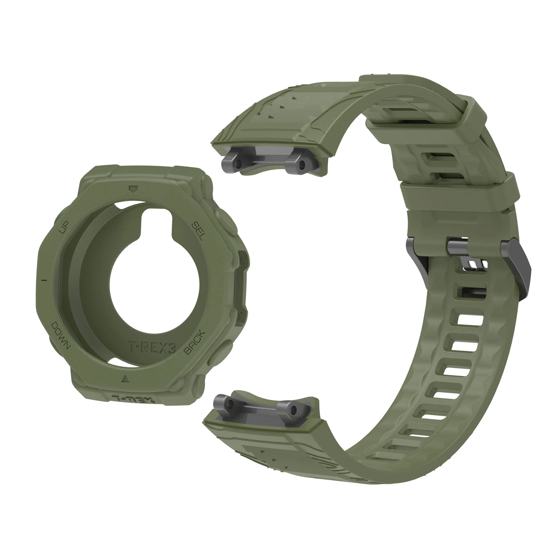 Silicone Watch Band & Case for Huami Amazfit T-Rex 3 Smartwatch Band & Case Oasis Select Green Case Strap