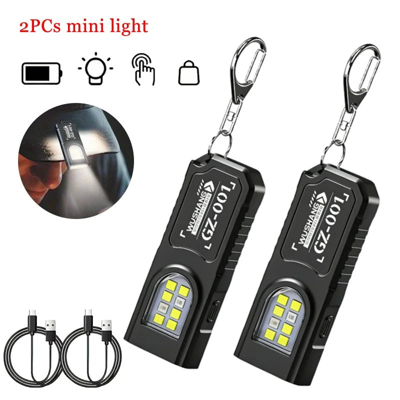 Mini COB LED Flashlight USB C Rechargeable Powerful Work Light with Clip Magnet Waterproof EDC Camping Walking Pocket Lantern Oasis Select S548 Black 2pcs