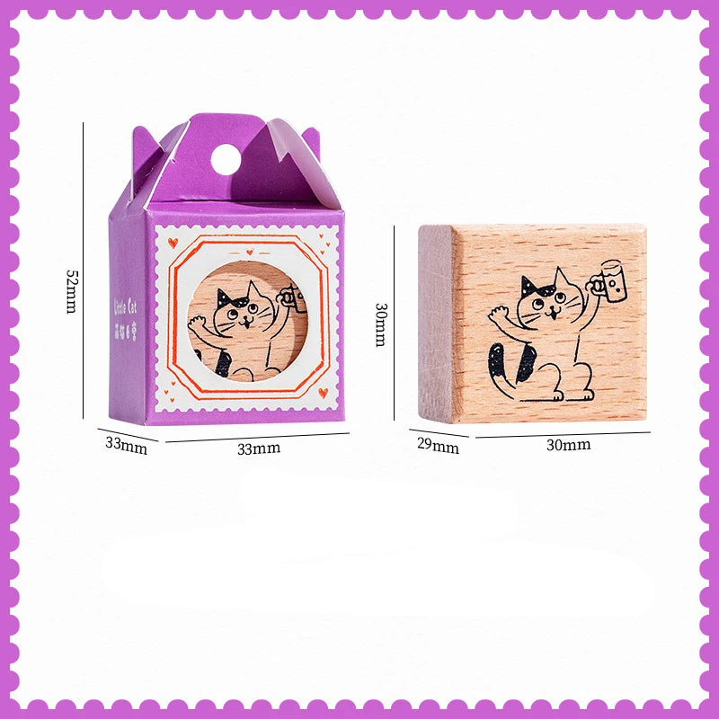 Wooden Rubber Stamps Animals Cat Patterns Stamps Set For DIY Craft Card Scrapbooking Supplies Photo Album Diary Decor Oasis Select Style B