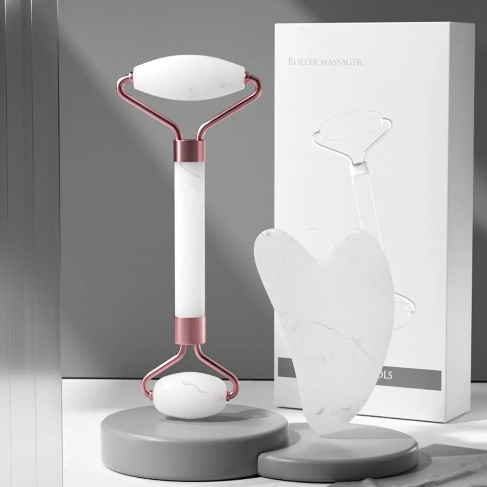 Facial Massage Roller & Gua Sha Scraping Tool Set – 2 Pcs Facial Massage Tool Set Oasis Select SZ119-White-02