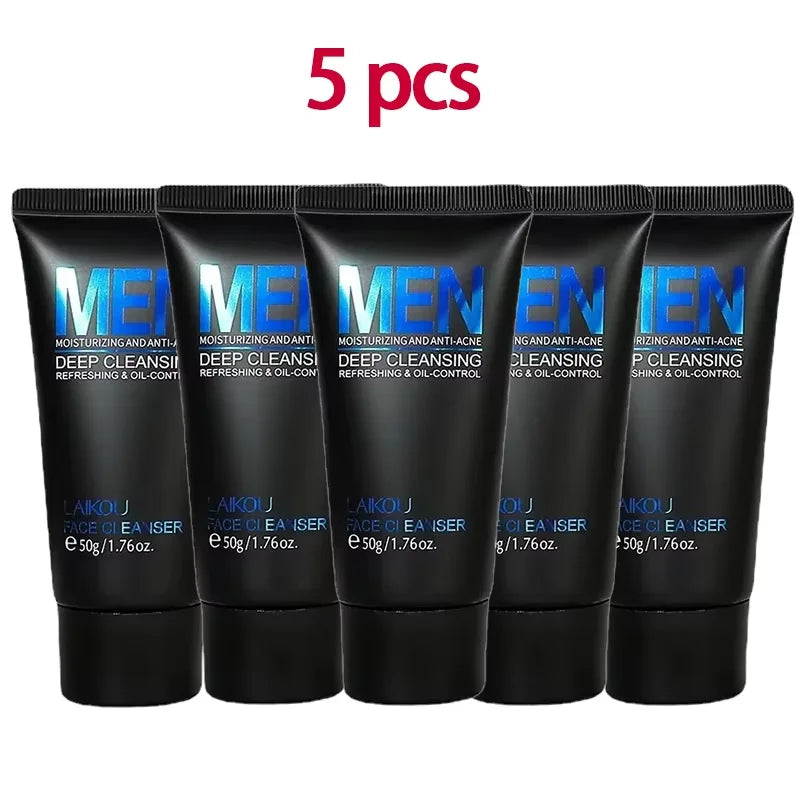 LAIKOU Men Face Cleanser 50g Oil Control Refreshing Deep Cleansing Moisturizing Gentle Facial Wash for Men Oily Skin Care Oasis Select 5 PCS