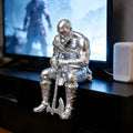 Nordic Warrior Sitting Figurine 3D Printed Muscular Bearded Statue Melancholic Style Sculpture Gothic Art Decor for Home Desktop Oasis Select silver