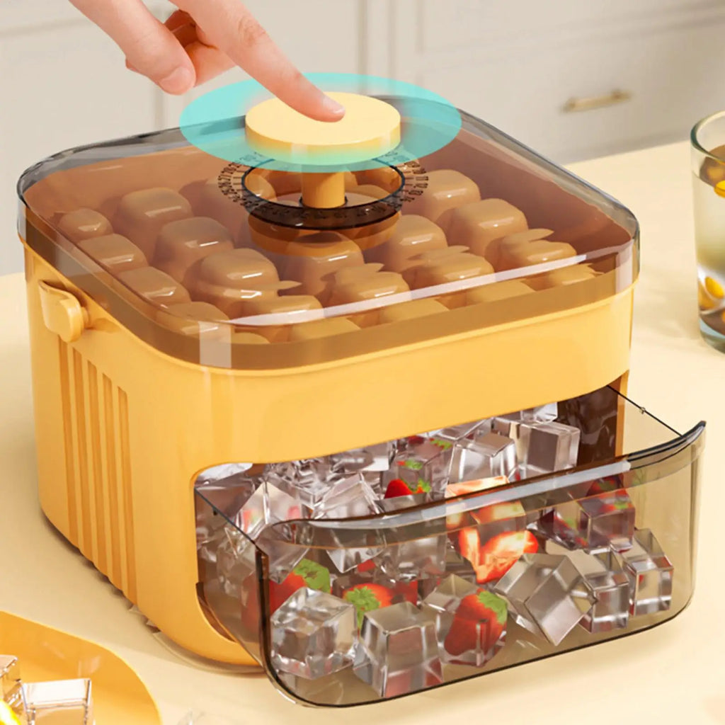 Double Layer Ice Cube Tray with Lid, Bin & Pull-Out Drawer