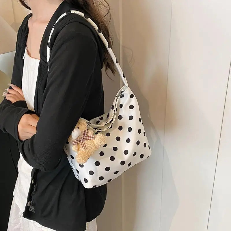Oxford Polka Dot Tote Bag – Large Capacity Shoulder Bag Women