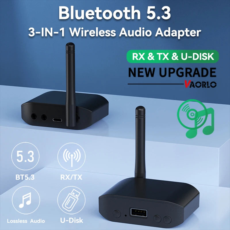 3 IN 1 Bluetooth 5.3 Audio Transmitter Receiver USB U-Disk Play 3.5mm AUX Stereo Music Wireless Adapter For Car PC TV Speaker Oasis Select