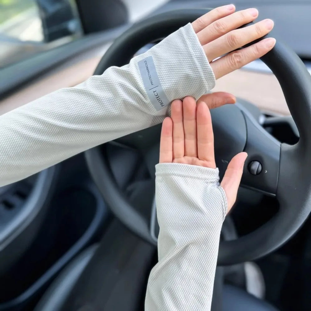 New Ice Silk Arm Sleeves UV Protection Loose Long Arm Glove Non-slip Breathable Sunscreen Sleeves Summer Oasis Select grey