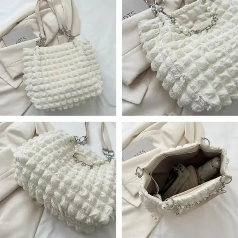 3D Bubble Tote Bag with Pearl Chain | Large Capacity Handbag