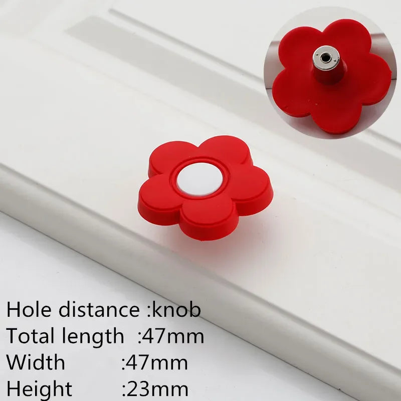 Children Room Rubber Cabinet Knobs and Handles Wardrobe Door Drawer Pulls Cute Star White Cloud Furniture Handle Oasis Select red flower