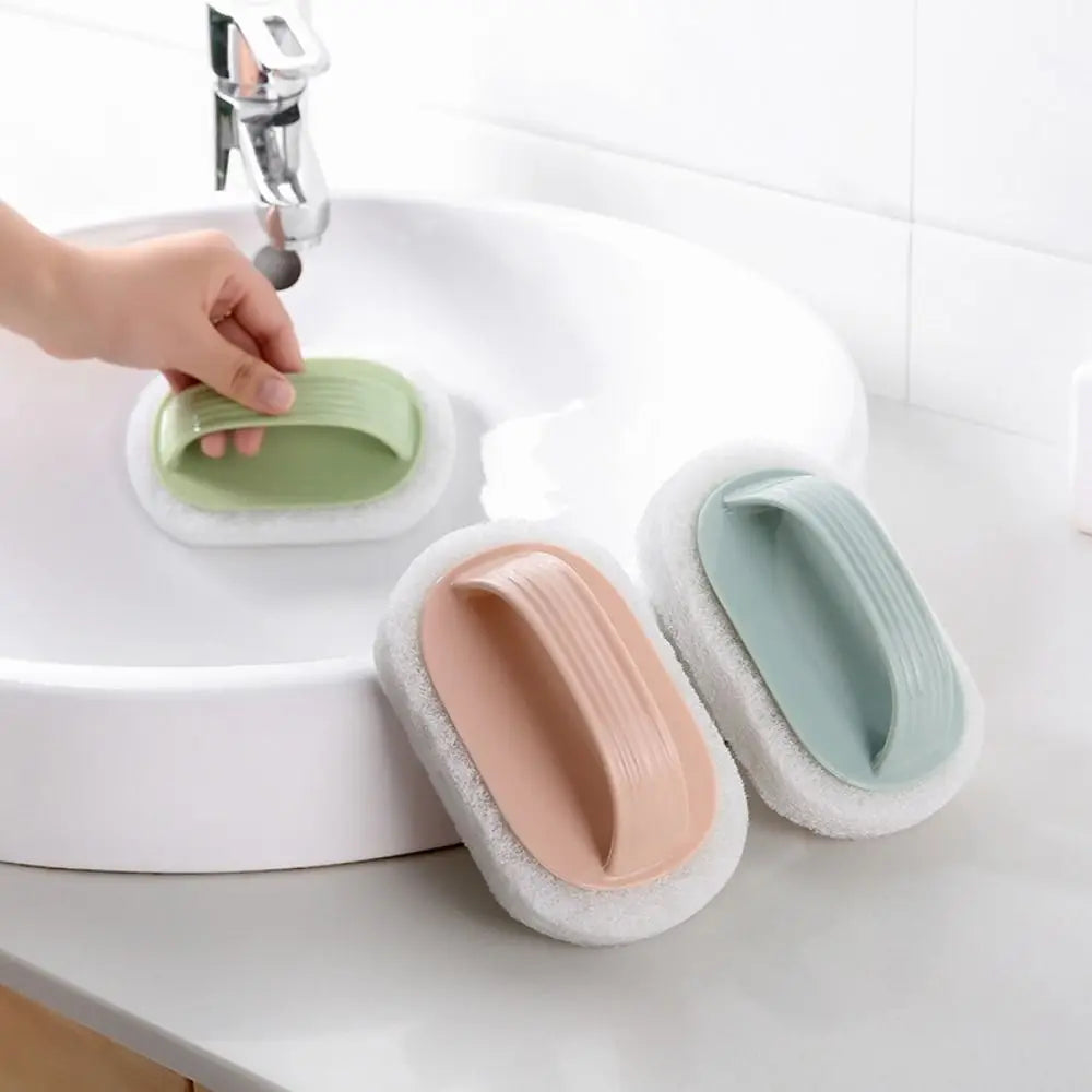 Portable Sponge Bathroom Brush with Handle Multifunctional Bath Cleaning Brush Sponge Bottom Strong Decontamination Oasis Select