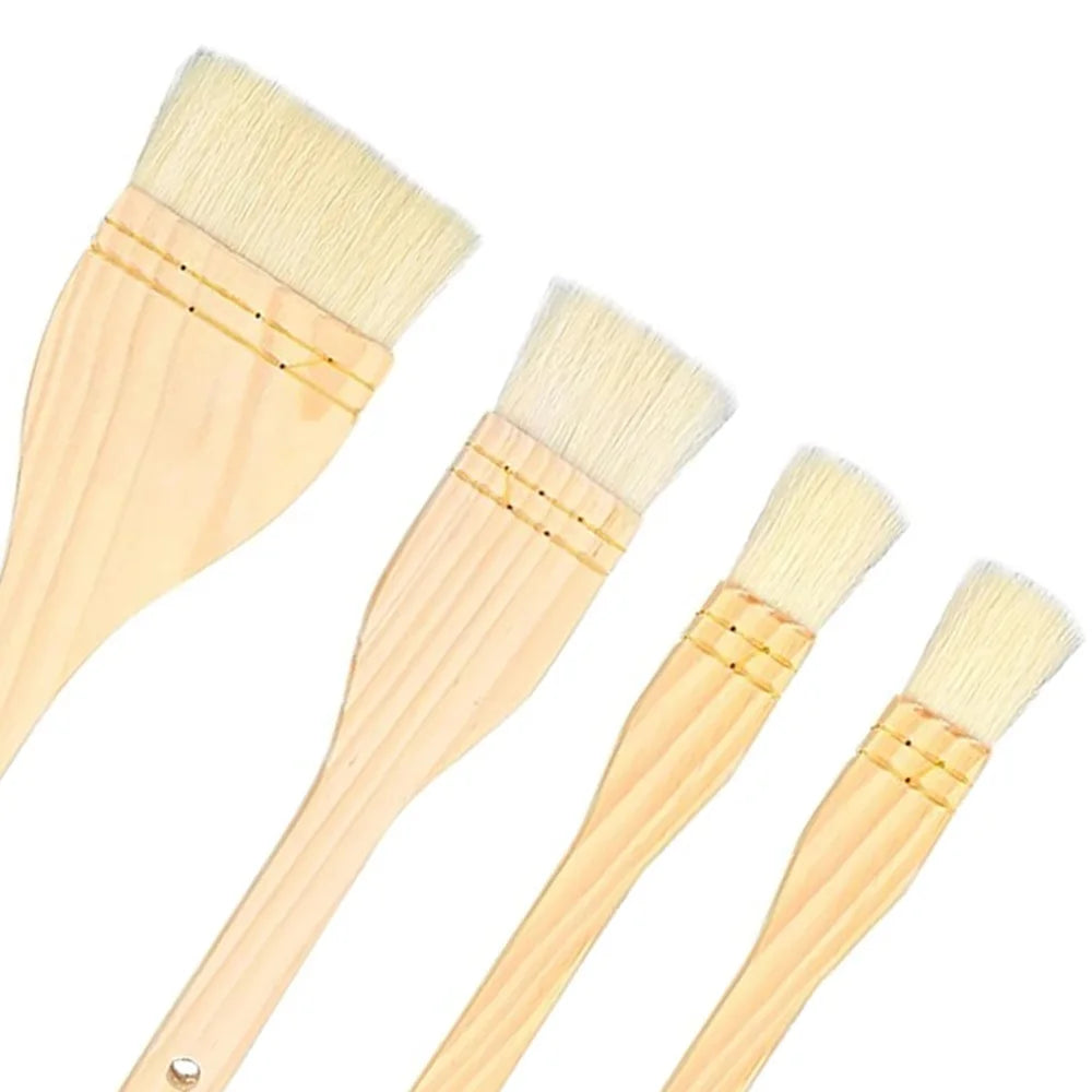 4Pcs Flat Hake Brushes Artist Painting Brushes Set Wool Bristles Wash Brush for Watercolor, Ceramic and Pottery Painting Oasis Select