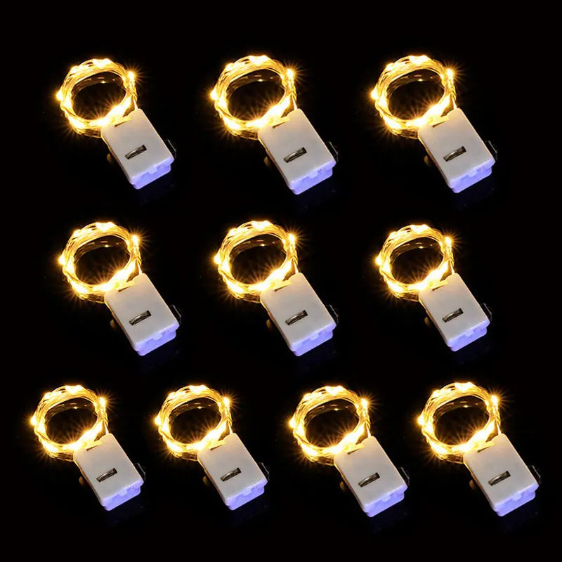 10/20pcs LED String Lights Copper Silver Wire Garland Light 3 Modes LR44 Battery Fairy Lights for Christmas Wedding Party Decor Oasis Select Warm white-10pcs 1M 10LED