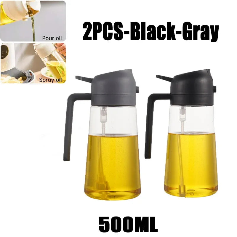 2in1 Oil Sprayer Plastic Bottle for Cooking Anti-leakage Olive Oil Storage Bottle for BBQ Air Fryer Steak Salad Kitchen Supplies Oasis Select 2PCS-mix1