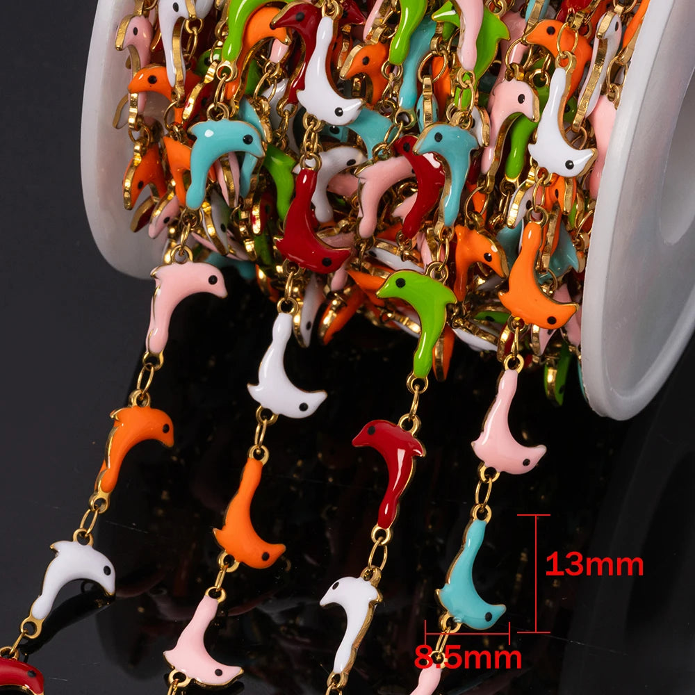1m Stainless Steels Ocean Animal Oil Drip Chain Enamel Link for Women DIY Crafting Bracelet Jewelry Making Supplies Findings Oasis Select Gold Dolphin