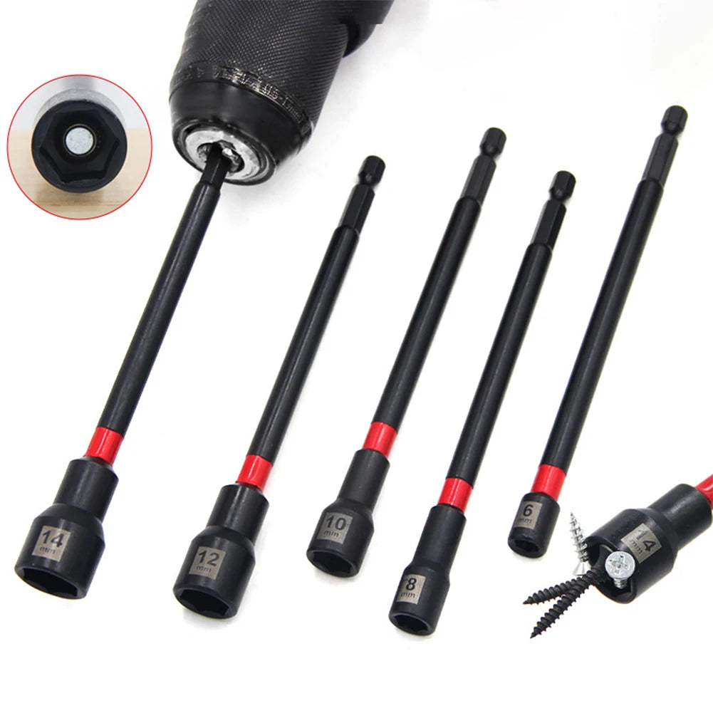 5PCS 6 Inch Magnetic Long Nut Driver 8-14mm For Impact Drill Long Shank Nut Driver Bits Hex Socket Adapter Oasis Select
