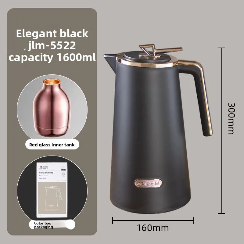 Glass Liner Thermal Jug Large Capacity Insulated Hot Water Bottle Vacuum Flask for Home and Office Oasis Select Black 1600ml