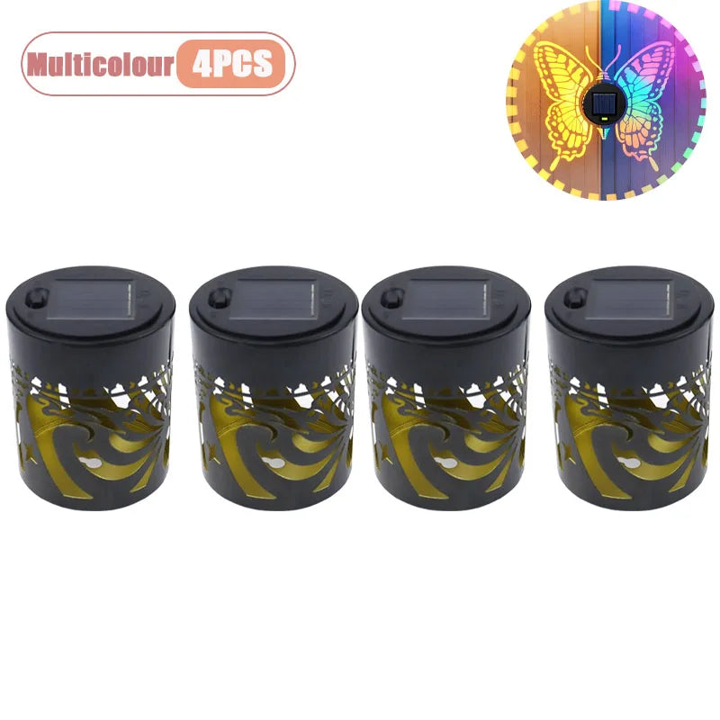 1-8PCS Solar Butterfly Wall Light Iron Hollow Projection Lamp Vintage Pattern Shadow for Outdoor Fence Gate Garden Decoration Oasis Select Multicolour-4PCS