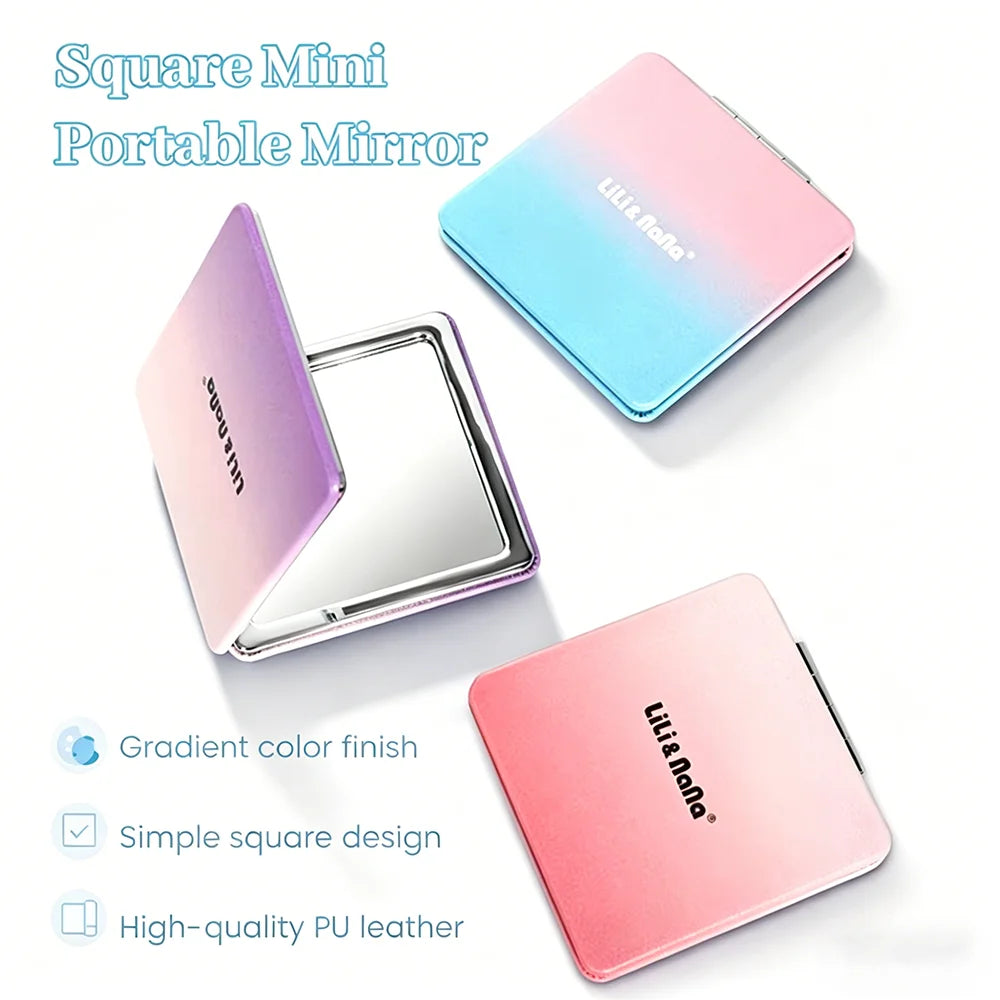 Square Folding Pocket Mirror – Gradient PU Leather, Dual-Sided Folding Makeup Mirror Oasis Select