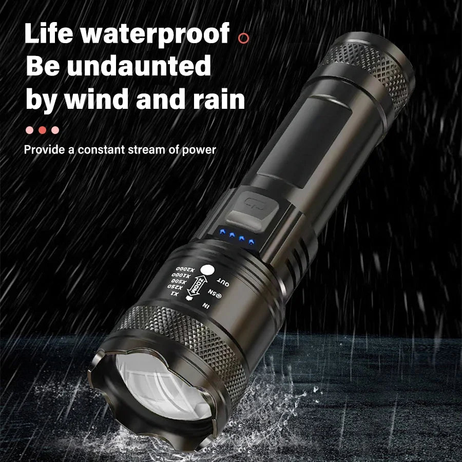 Super Bright P200 LED Flashlight Zoom Tactical Torch Built-in Battery USB Rechargeable Waterproof Lamp Ultra Bright Lantern Oasis Select