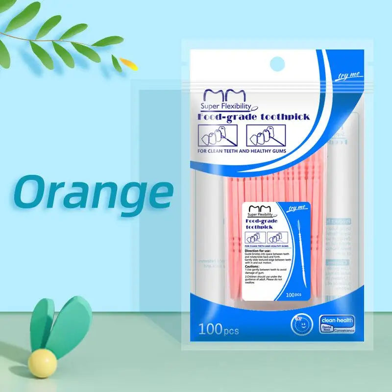 SUSU 100Pcs Portable Ultra Fine Toothpick Disposable Family Box Pick Double Head High End Creative Oral Cleaning Caring Tool Oasis Select Orange