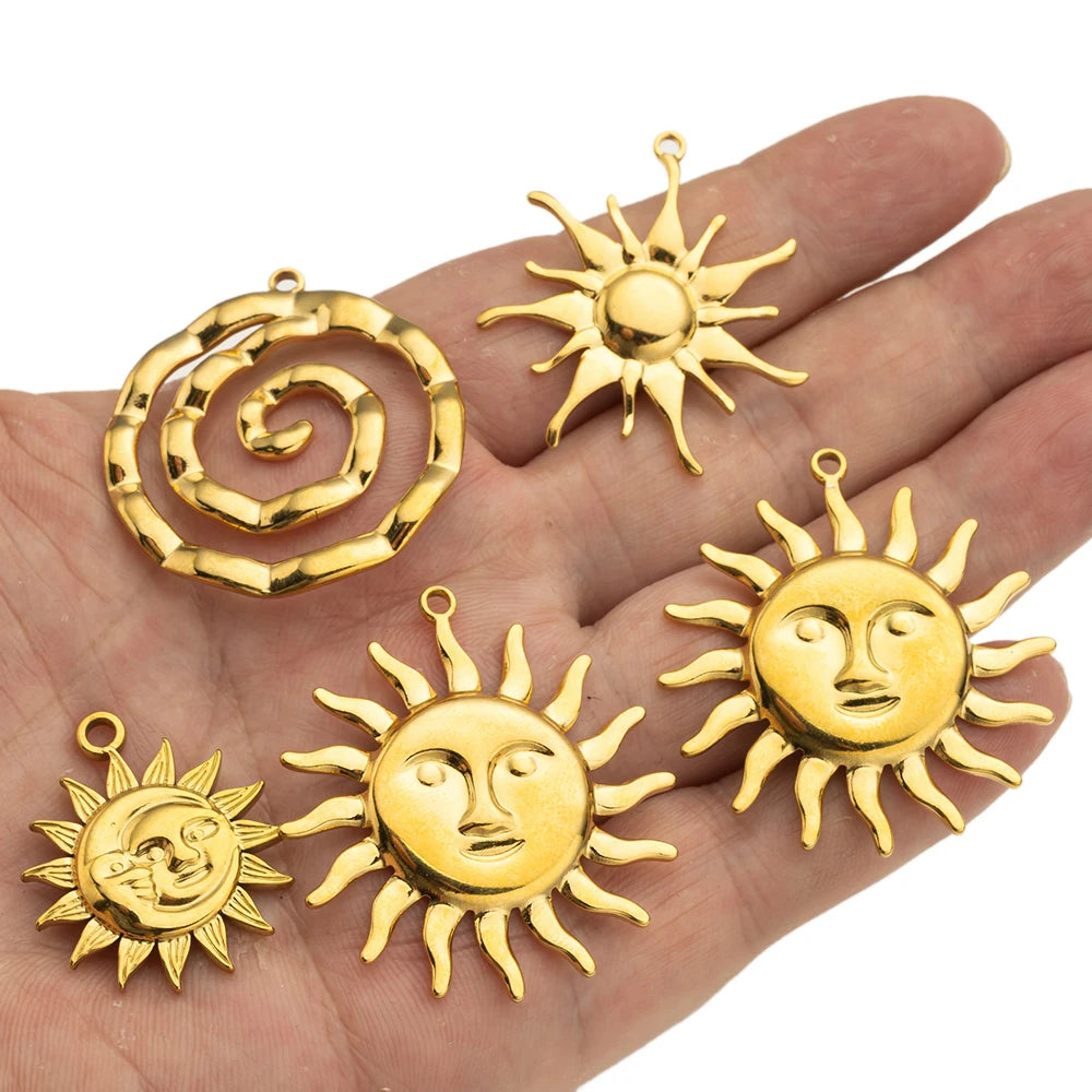 5pcs Stainless Steel Celestial Sun Charms Smile Pendants DIY for Necklace Bracelet Jewelry Making Craft Supplies Party Decor Oasis Select