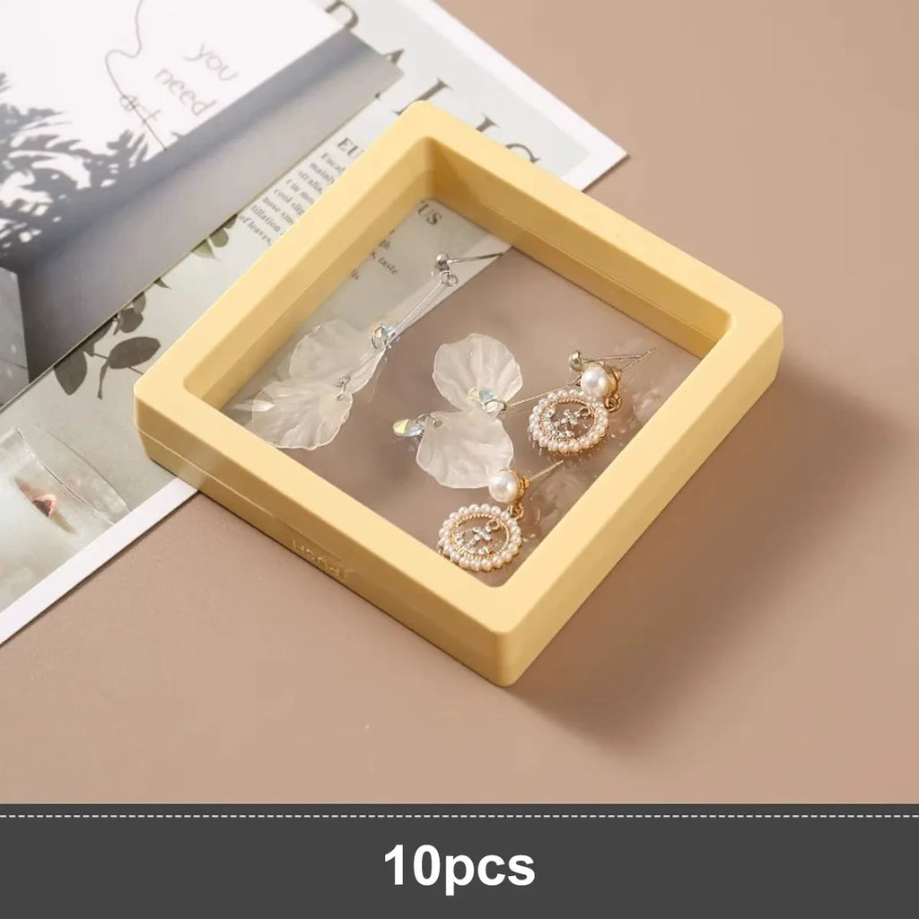 10pcs,Transparent floating display box, plastic film jewelry packaging box, jewelry, necklace, ring, and collectible storage box Oasis Select Faint yellow 10pcs 9x9cm