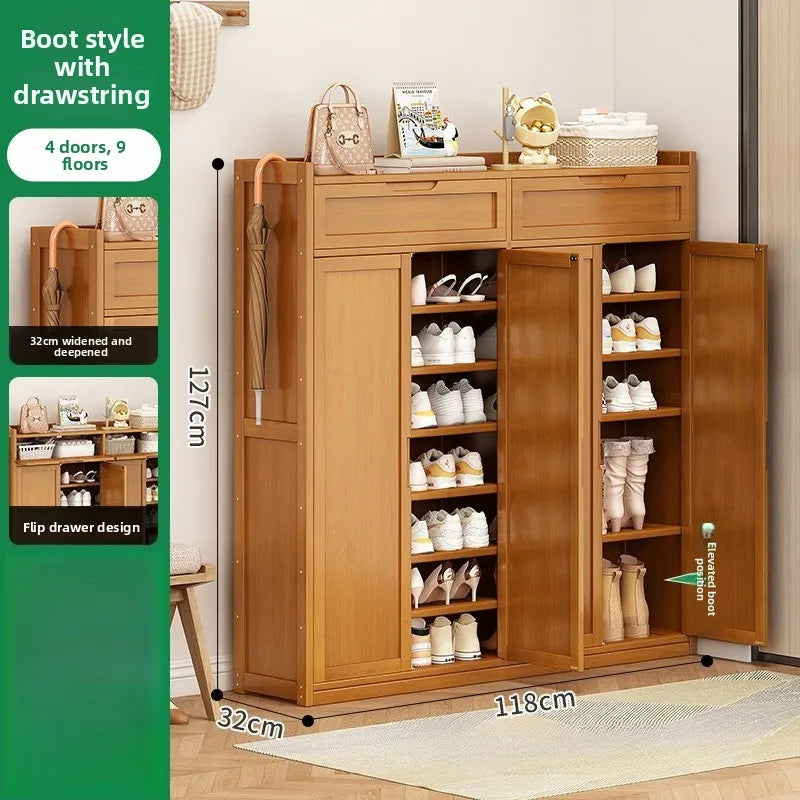 Durable Shoe Cabinet, Nanzhu Shoe Rack At The Entrance Of The Home, Storage Artifact, Space-saving And Dust-proof Entry Oasis Select 4 Door-9-A