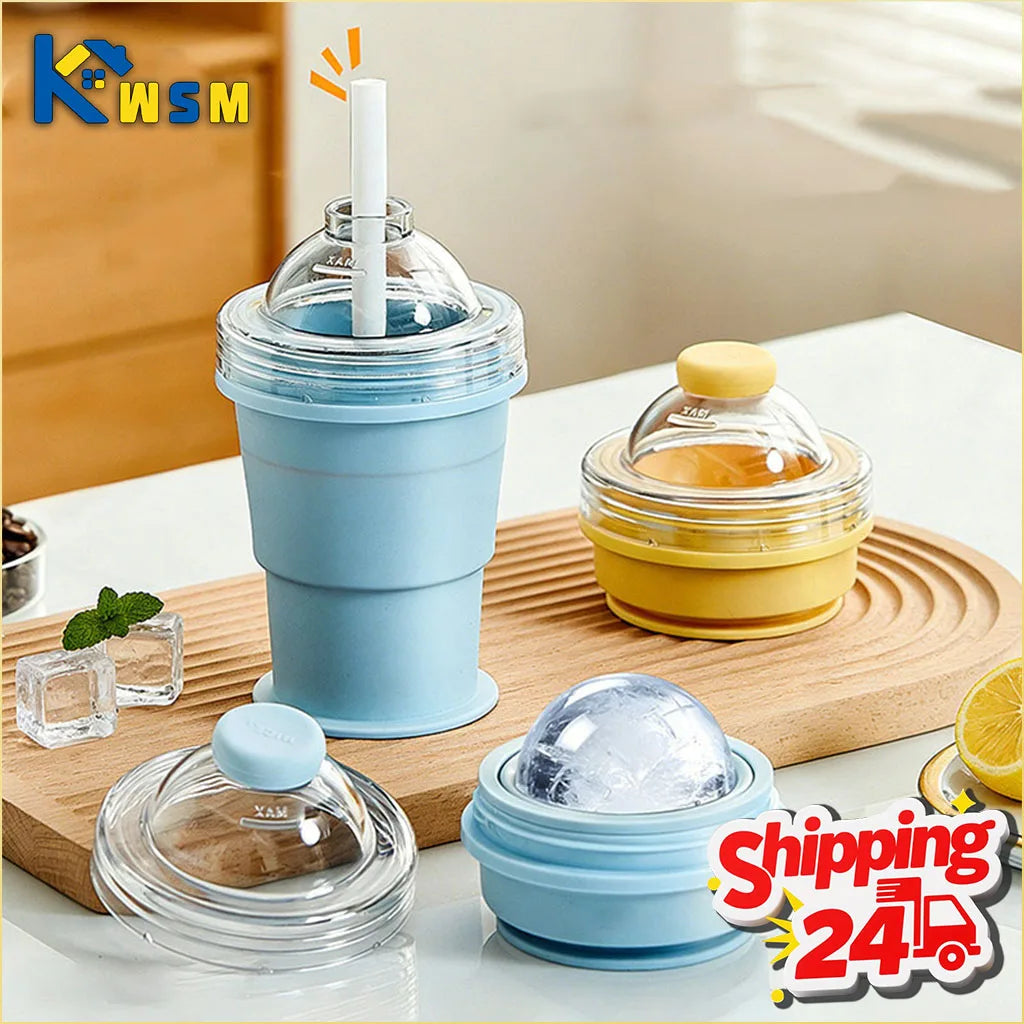 Foldable Silicone Ice Ball Maker Cup Ice Mold for Whiskey Cocktails Large Sphere Easy Release Reusable Freezer Travel Mug Oasis Select