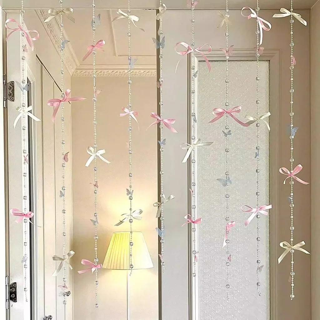 Dreamy Hanging Curtain Sweet Ballet Bow Curtain Bow Acrylic Curtain Elegant For Bedroom Doorway Store Window Decoration Entryway Oasis Select