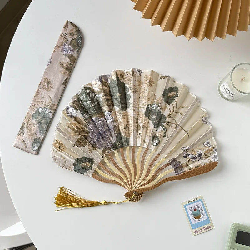 Elegant Folding Hand Fan with Floral Design, Breathable Mesh, Randomly Placed Flower Patterns, Dance Accessories, Fan Decor Oasis Select YELLOW