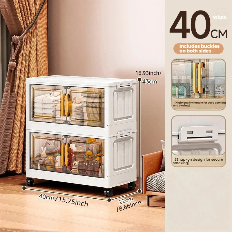 Double-door living room storage cabinet, folding floor-standing storage box, no installation required, simple storage cabinet Oasis Select 40cm-2 layers-clear