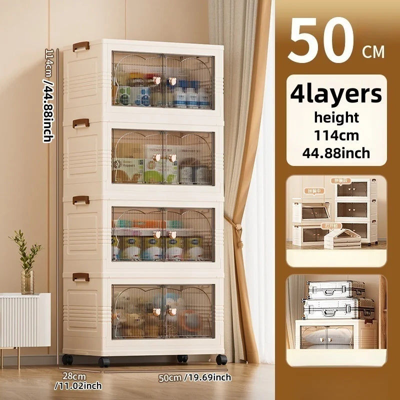 Double-Door Foldable Storage Box Portable Multi-Size Organizer Space-Saving for Living Room Bedroom Study No Assembly Required Oasis Select 4 Layers Tawny