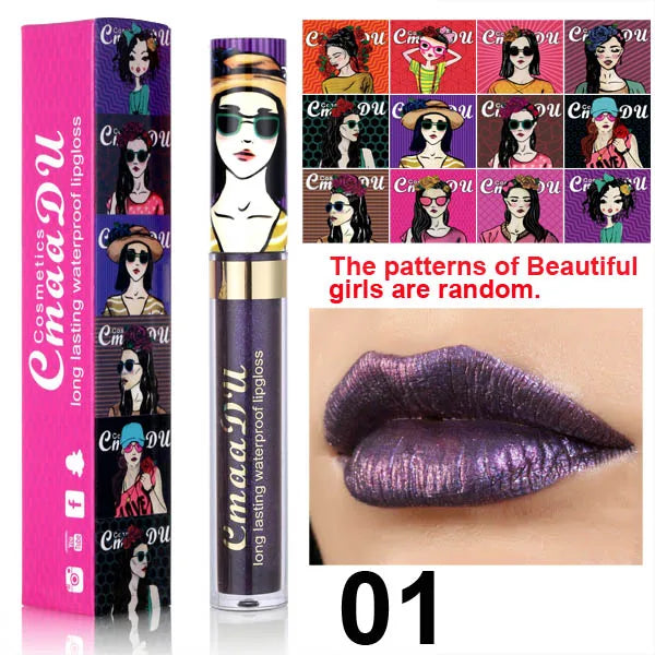 Metallic Pearlescent Shimmer Lip Gloss Lipstick Glitter Lip Glaze Long-Lasting Waterproof Not Transferable High Pigment Y2K Gift Oasis Select 01