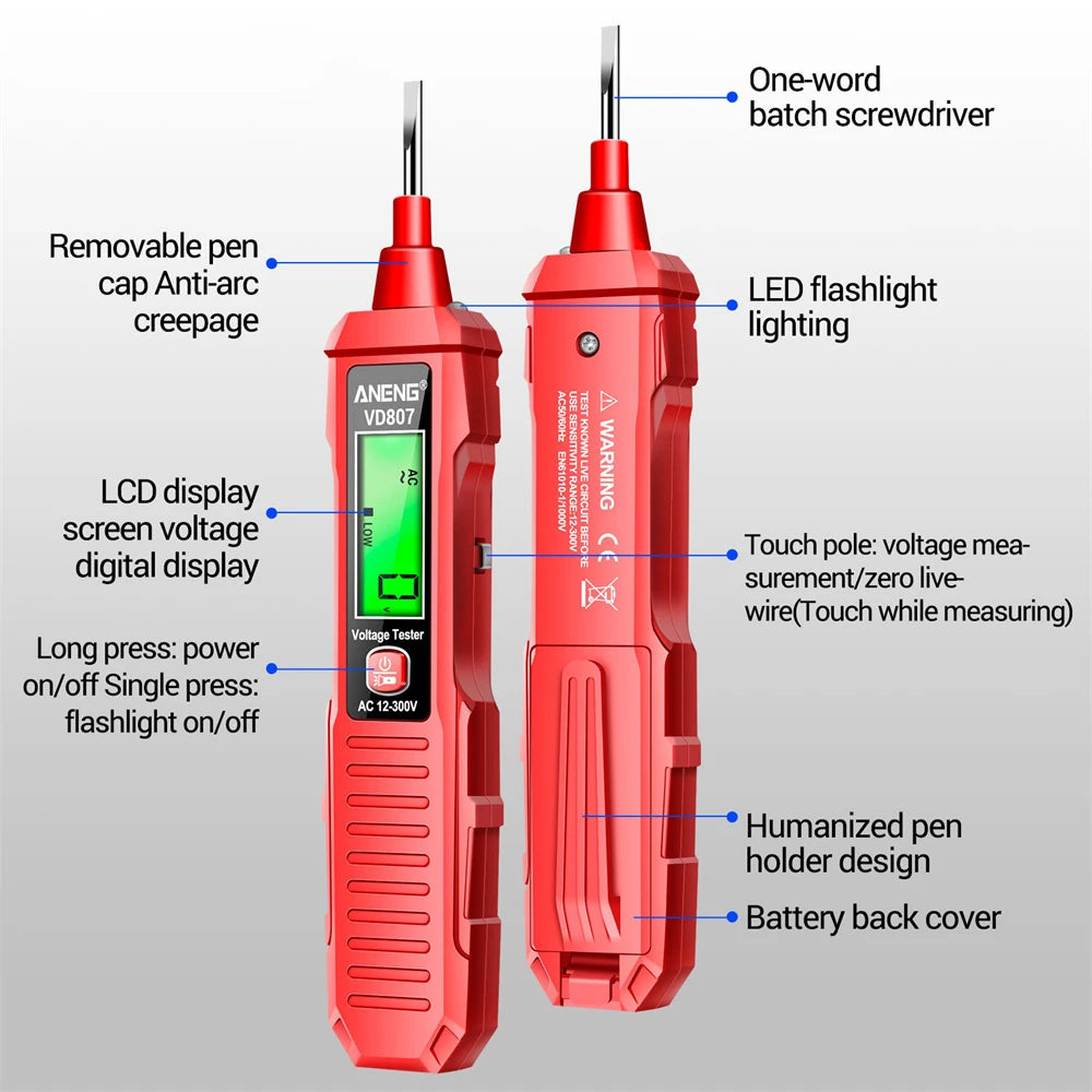 Non-contact Voltage Detector Pen AC 12-300V Smart High Precision Voltage Tester Pen Digital Display Circuit Break Finder Oasis Select