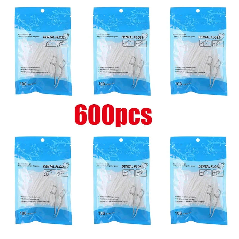 100/300/600Pcs Disposable Dental Floss Sticks Ultra-Fine Portable Toothpick Flosser Set Dental Oral And Travel Care Supplies Oasis Select 600pcs