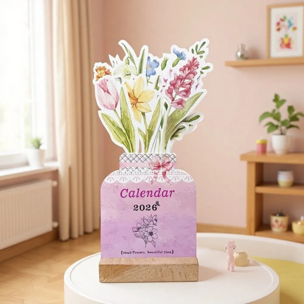 2026 Flowers Desk Calendar Mini Calendar Standing Desk Calendar Vase-Like Desktop Monthly Planner for Home School Office Oasis Select