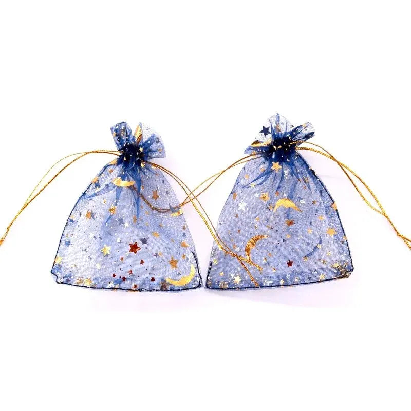 50pcs Star Moon Organza Drawstring Gift Bags – Wedding Favors