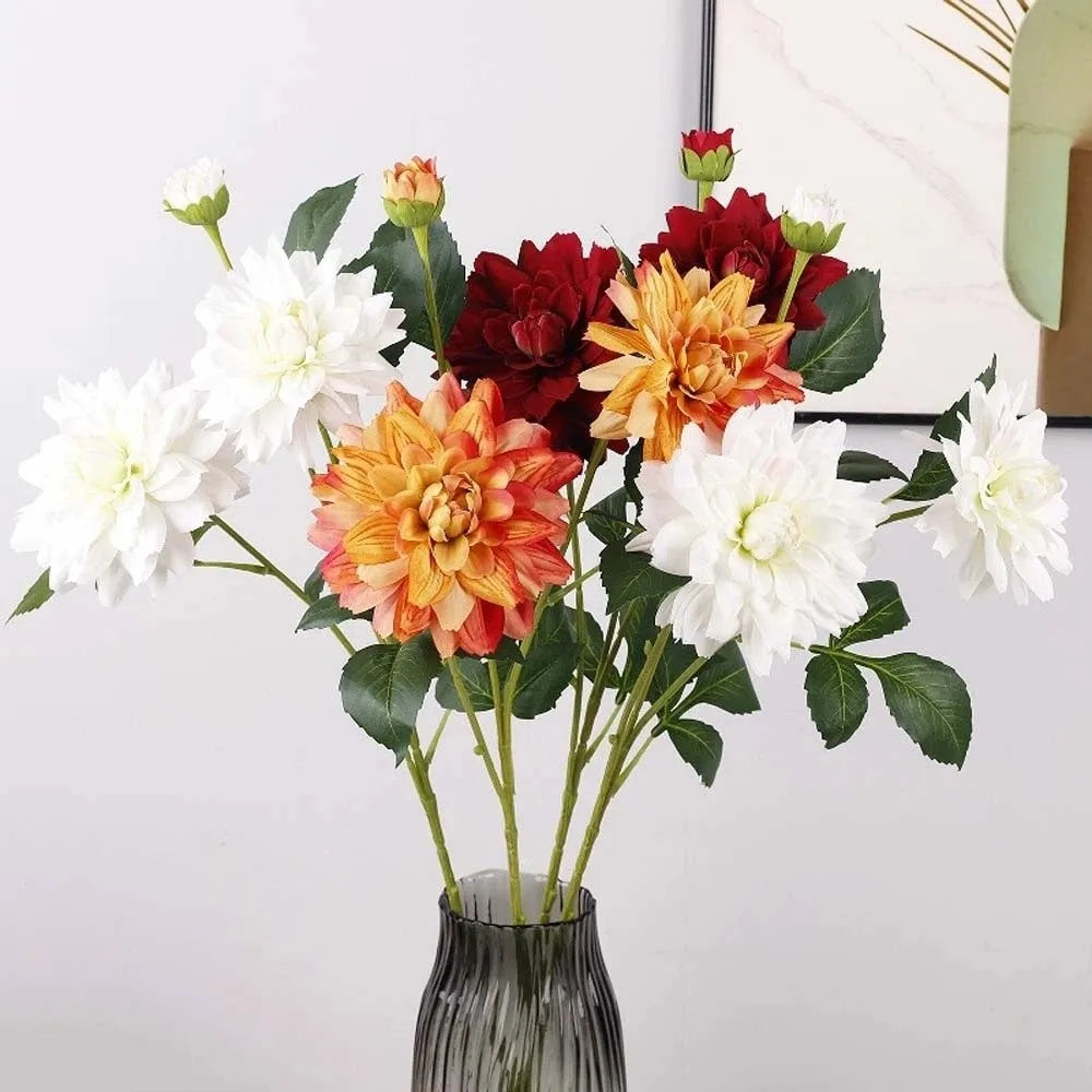 Realistic Artificial Dahlia Flower Branch 76cm | Faux Vase Decor
