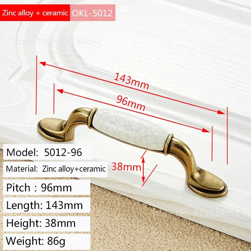 Cupboard Kitchen Hardware Retro European Fashion Cabinet Drawer Handles Bronze Closet Dresser Knobs Zinc Alloy and Ceramic Oasis Select 96-2