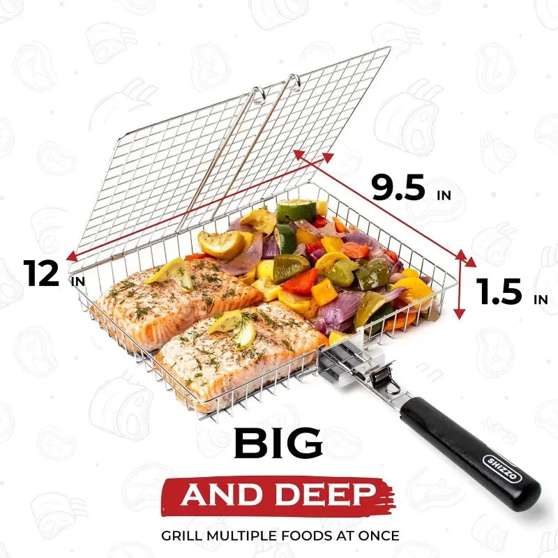 Portable Stainless Steel Folding Grill Basket BBQ Grill Basket With Handle for Fish Vegetables Shrimp Cook Accessories Outdoor Oasis Select