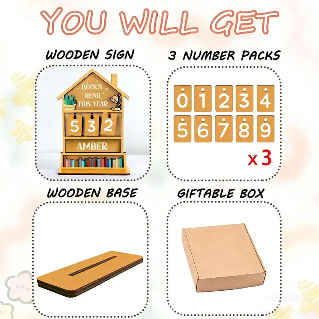 Books Read Tracker Manual Rustic Wooden Decorative Home Read Tracker Reading Sign Bookshelf Decor for Shelf Desk Table Display Oasis Select